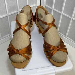 Dance Shoes Sz 9.5 Bronze Satin 2" Heel Special Events, Wedding, Dance